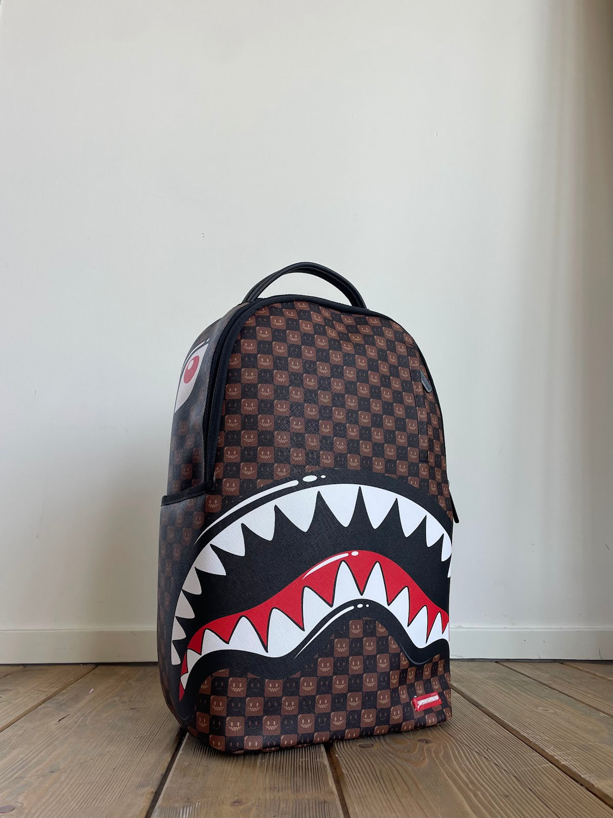 SHARKS IN PARIS WTF BUBBLE BROWN CHECK BACKPACK