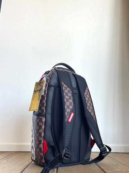 Brown and Cream Drip Check Shark Backpack