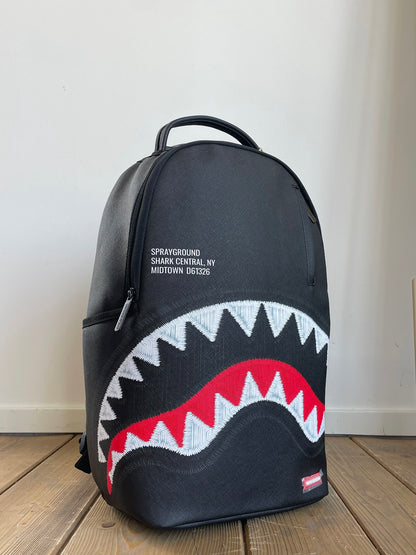 SHARK CENTRAL BLACK EMBROIDERED SHARK BACKPACK