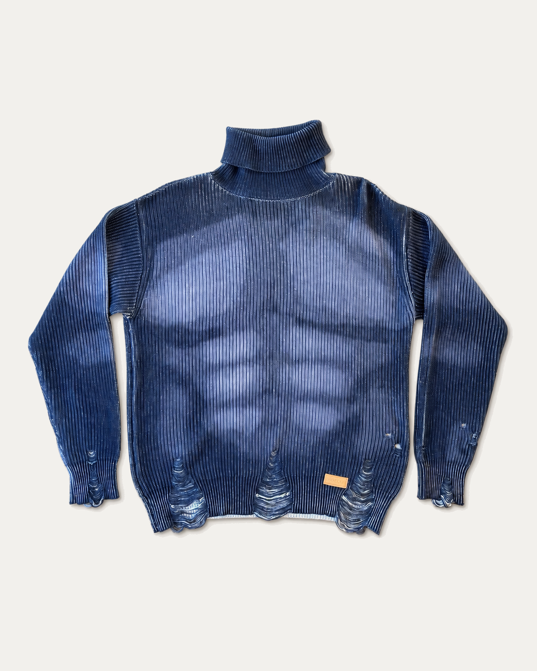 Distressed Sculpted Muscle Knit TurtleNeck
