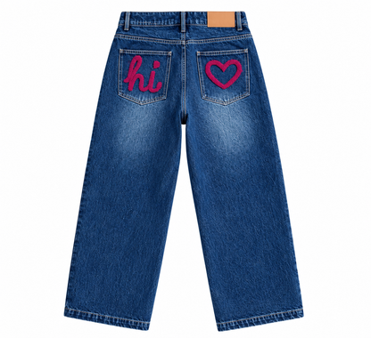 Overlap Embroidered Pocket Jeans
