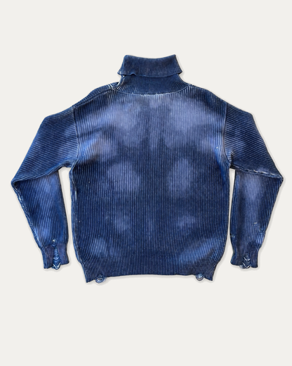 Distressed Sculpted Muscle Knit TurtleNeck