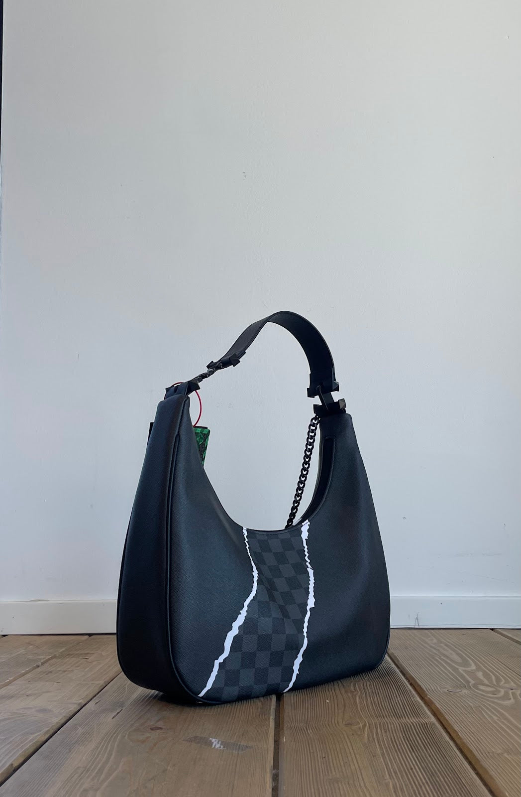 CENTER RIP REVEALING GRAY CHECK HANDBAG